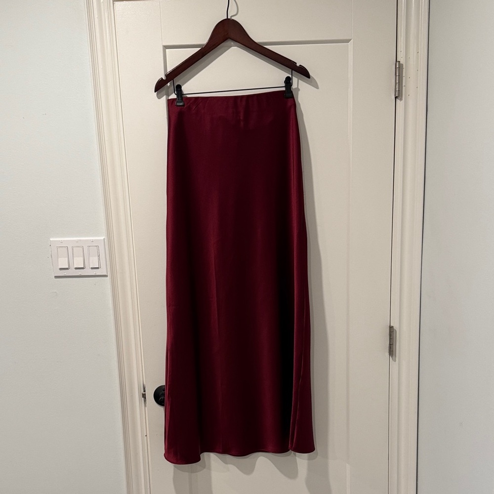 Satin Maxi Slip Skirt in Deep Burgundy